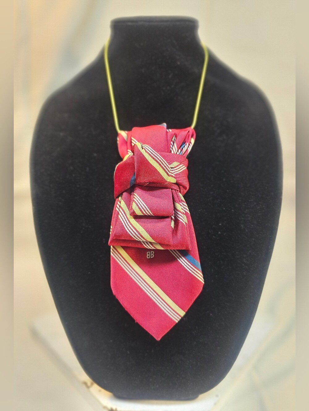 Women's Red Gold White Blue Striped Necktie Necklace
